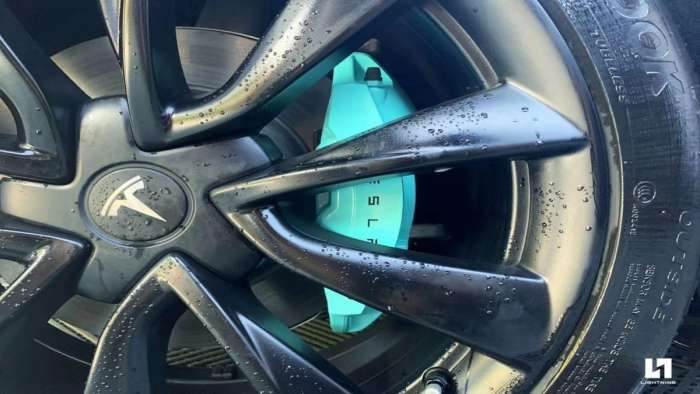 Tesla blue painted brake caliper 