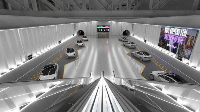 Tesla Cars In The Boring Company Tunnel