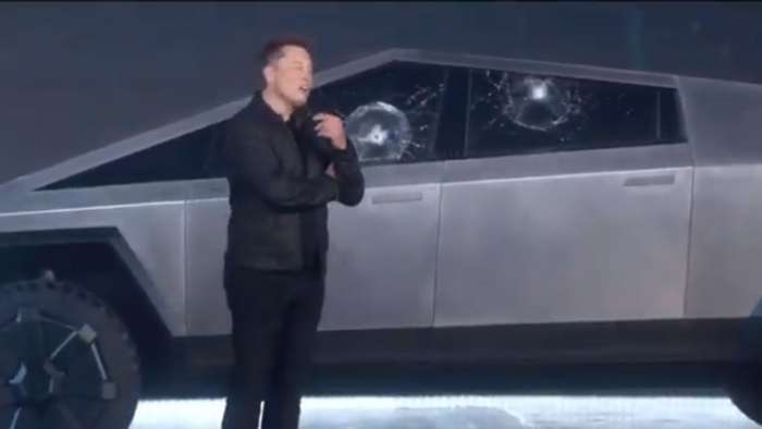 Tesla Cybertruck Elon Musk Broken Glass