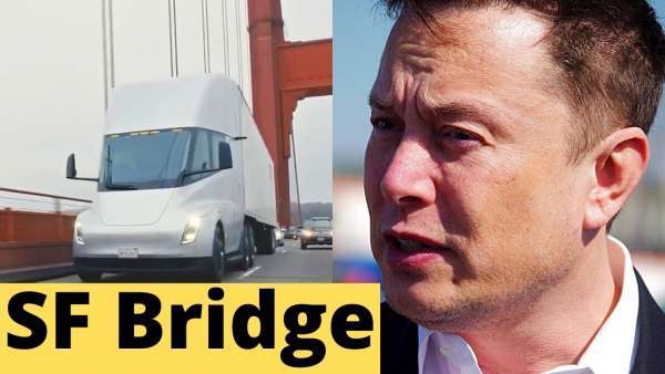 Tesla Semi driving on San Francisco Bridge