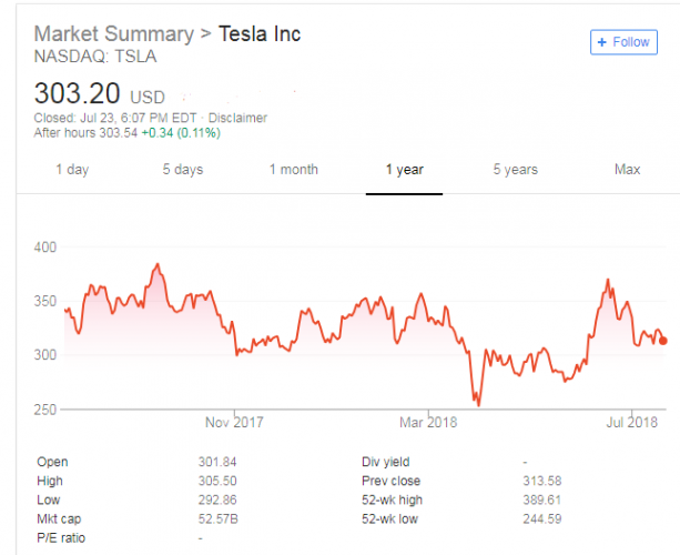 Tesla Stock 1 year
