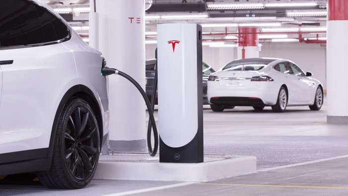 Tesla Charging In An Urban Area