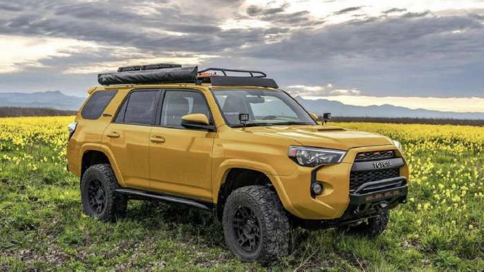 Toyota 4Runner TRD Pro Yellow front end profile view