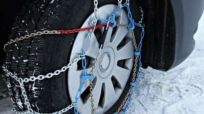 Toyota Prius With Snow Chains and Winter Tires