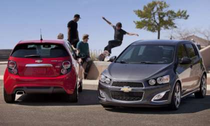 A pair of 2013 Chevy Sonic RS hatchbacks