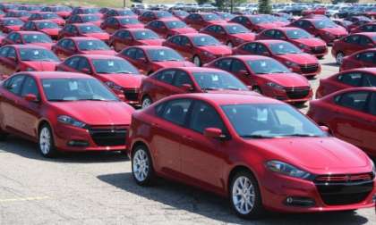 The first 2013 Dodge Dart rallye models waiting to be picked up.