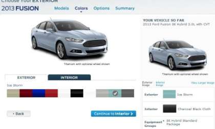 A screenshot of the 2013 Ford Fusion config site