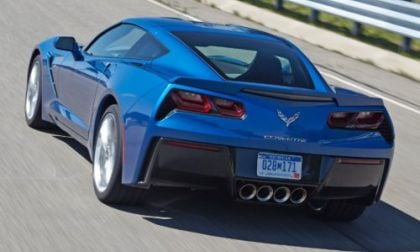 The back end of the 2014 Chevrolet Corvette Stingray Z51 in Laguna Blue 