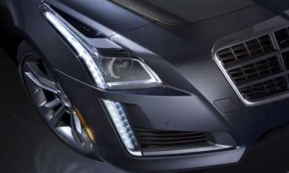 A high angle shot of the 2014 Cadillac CTS sedan's new front end