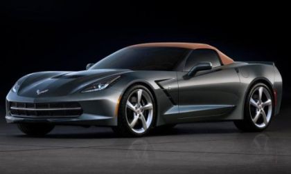The front end of the 2014 Chevrolet Corvette Stingray Convertible, top up