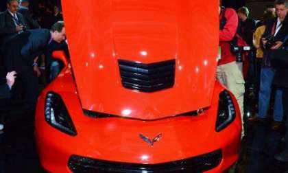  The 2014 Chevrolet Corvette Stingray with the hood up.