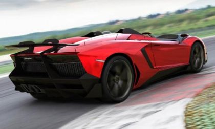The rear end of the new Lamborghini Aventador J