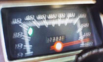 The speedometer of a 1972 Dodge Demon 340