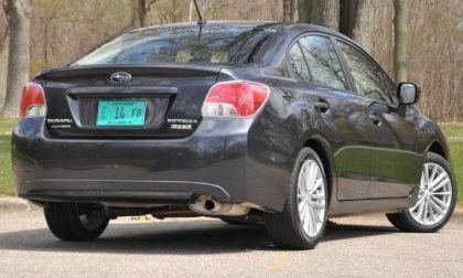 The back end of the 2012 Subaru Impreza 2.0i Premium sedan