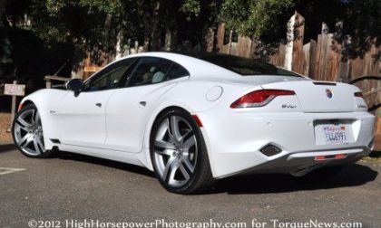 A rear side shot of the Fisker Karma EcoChic