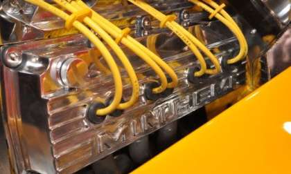 A close up of the unique valve cover of the Maxi Cooper