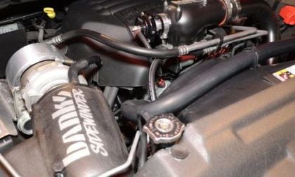 The engine bay of the Ram 1500 Little Red Express