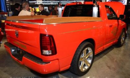 The Ram 1500 Little Red Express from the rear corner