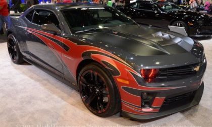 A front corner shot of Tony Stewart's custom Chevrolet Camaro ZL1