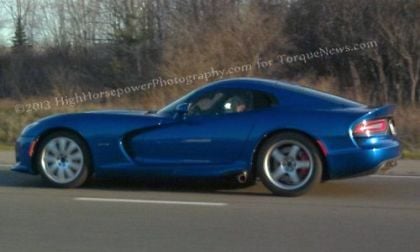 A side view of a 2014 SRT Viper GTS test mule