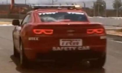 The back end of the Chevy Camaro WTCC safety car with the brake lights lit