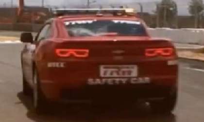 The back end of the Chevy Camaro WTCC safety car with the brake lights lit
