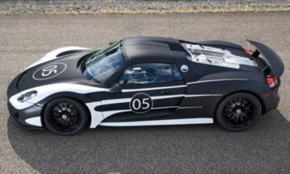 A side view of the first 2014 Porsche 918 prototype