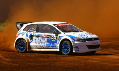 Anton Marklund slides around a corner in his VW Polo