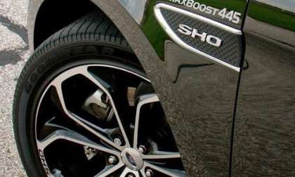 The fender badges of the 2013 Ford Taurus SHO MaxBoost 445 from Hennessey
