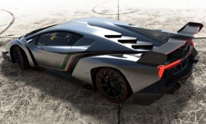 The Lamborghini Veneno in a parking lot from above