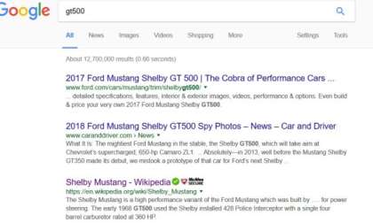 2017 Mustang GT500 search screen shot