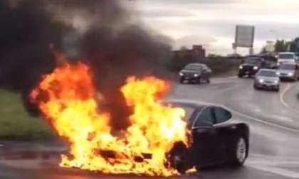 2013 Tesla Model S, burning