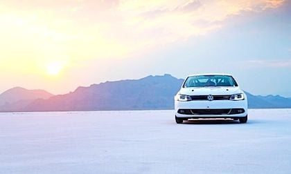 The VW Jetta Hybrid raced at the Bonnville Flats