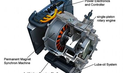 A Mazda rotary engine running with hydrogen for an extended range