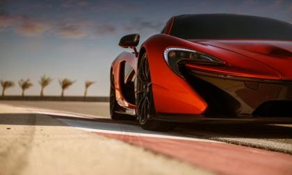 McLaren P1 on the track in Bahrain front quarter detail