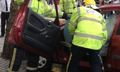 Fire rescue team at extraction training demonstration