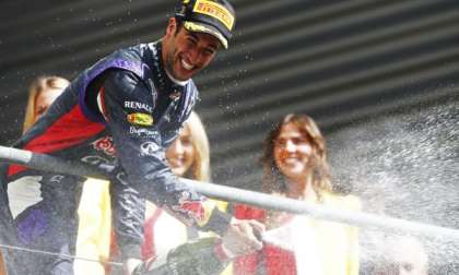Daniel Ricciardo celebrates after Spa win