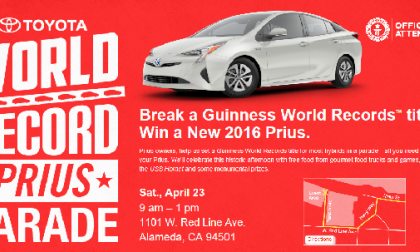 Bring your Prius to the Prius Parade April 23rd in Alameda California and be part of a Guinness world record event.