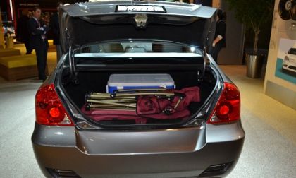 Open trunk of CODA Automotive EV at 2011 LA Auto Show
