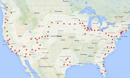 Map of Tesla Model S Fast Chargers in the USA