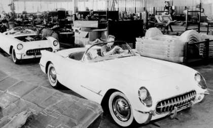 The first Chevy Corvette rolls of the line on June 30, 1953. Image courtesy GM