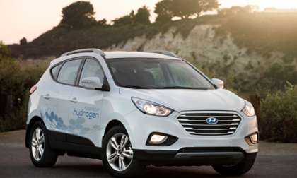 The Hyundai Tucson, the first hydrogen fuel cell production vehicle. Image courtesy of Newspress