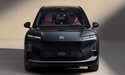 Striking black NIO ES8 front view.