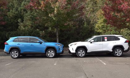 2019 Toyota RAV4 XLE Blue Flame profile 2020 Toyota RAV4 XLE Super White profile