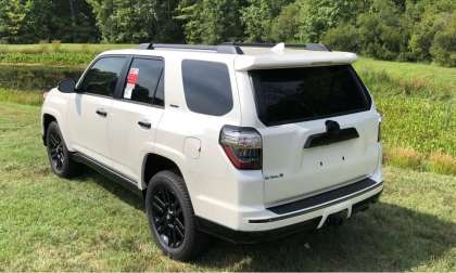 2019 Toyota 4Runner Nightshade Blizzard Pearl rear end profile view