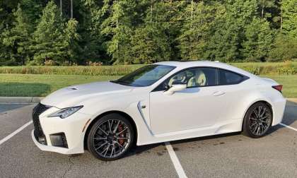 2020 Lexus RC F Ultra White profile view front end front grille 2020 Lexus RC F review