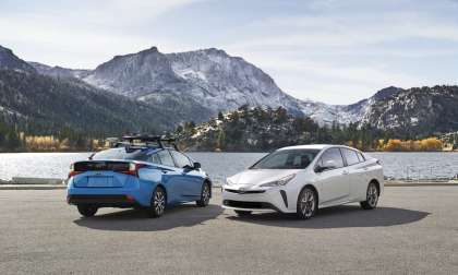2020 Toyota Prius Silver and Blue on the beach 