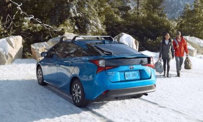 2020 Toyota Prius L Eco Blue Rear Shot Snow 