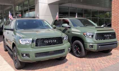 2020 Toyota Tundra TRD Pro Army Green front end and 2020 Toyota Sequoia TRD Pro Army Green front end