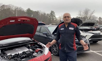 2021 Toyota Prius Supersonic Red Hybrid engine front end